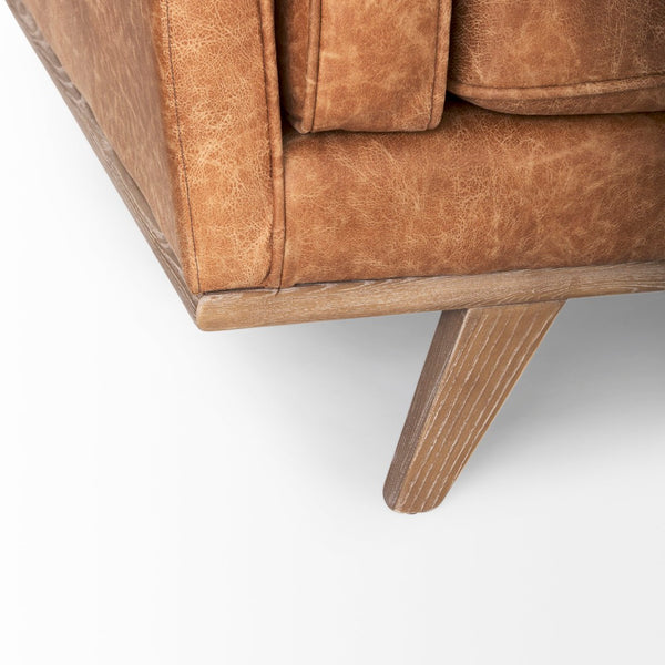 Mercana Brooks Cozy Cognac Three-Seater Sofa with Elegant Wood Legs for Modern Living Spaces and Comfort 69619