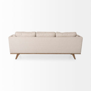 Mercana Brooks Three-Seater Sofa: Elegant Cream Upholstery with Sturdy Wood Legs for Cozy Living Spaces Cream Fabric | Brown Wood 69620