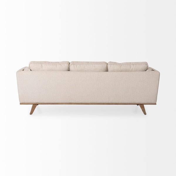 Mercana Brooks Three-Seater Sofa: Elegant Cream Upholstery with Sturdy Wood Legs for Cozy Living Spaces Cream Fabric | Brown Wood 69620