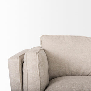 Mercana Brooks Three-Seater Sofa: Elegant Cream Upholstery with Sturdy Wood Legs for Cozy Living Spaces Cream Fabric | Brown Wood 69620