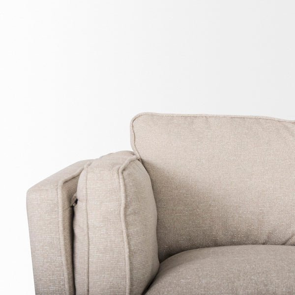 Mercana Brooks Three-Seater Sofa: Elegant Cream Upholstery with Sturdy Wood Legs for Cozy Living Spaces Cream Fabric | Brown Wood 69620