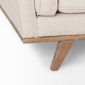 Mercana Brooks Three-Seater Sofa: Elegant Cream Upholstery with Sturdy Wood Legs for Cozy Living Spaces Cream Fabric | Brown Wood 69620