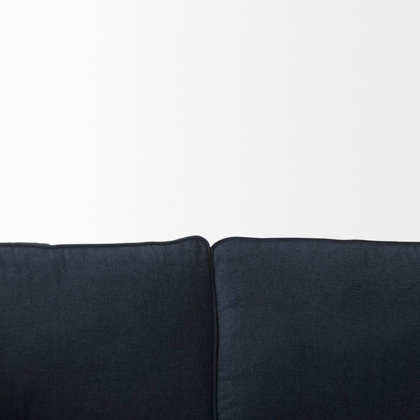 Mercana Brooks Three-Seater Sofa: Elegant Cream Upholstery with Sturdy Wood Legs for Cozy Living Spaces Blue Fabric | Brown Wood 69621