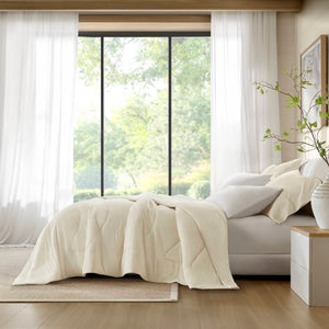 English Elm 1-piece Reversible Tencel Fill Comforter with Sculptural Weave for Full Queen Beds Ivory B035P408275