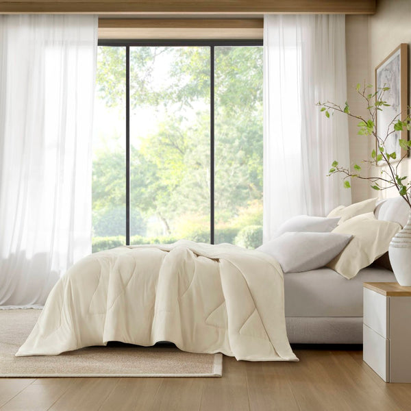 English Elm 1-piece Reversible Tencel Fill Comforter with Sculptural Weave for Full Queen Beds Ivory B035P408275