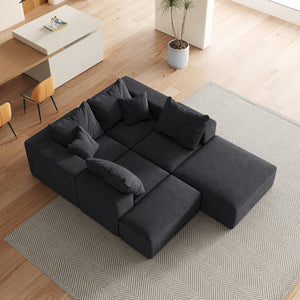 English Elm Modern Upholstered Sectional Sofa Set Modular 132" L-Shape Chenille Couch with 6 Pillows, No-Assembly Comfort and FlexibilityReadable? Black W834S00500