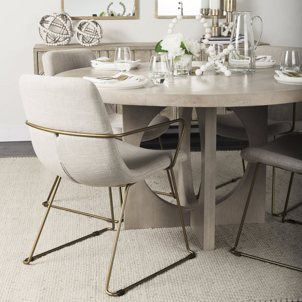 Mercana Sawyer Modern Industrial Dining Chair with Slate Faux Leather and Sturdy Matte Black Iron Frame Beige Fabric | Gold Metal (Armchair) 68315