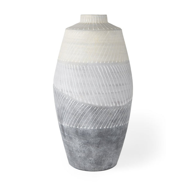 Mercana Blume Ceramic Vase – Elegant Off-White & Gray Textured Design for Contemporary Home Decor Ombre | Large 70074