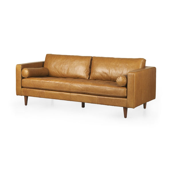 Mercana Svend Elegant Tan Leather Sofa - Mid-Century Modern Design with Comfortable Seating for Three Tan Leather | 88L 69639