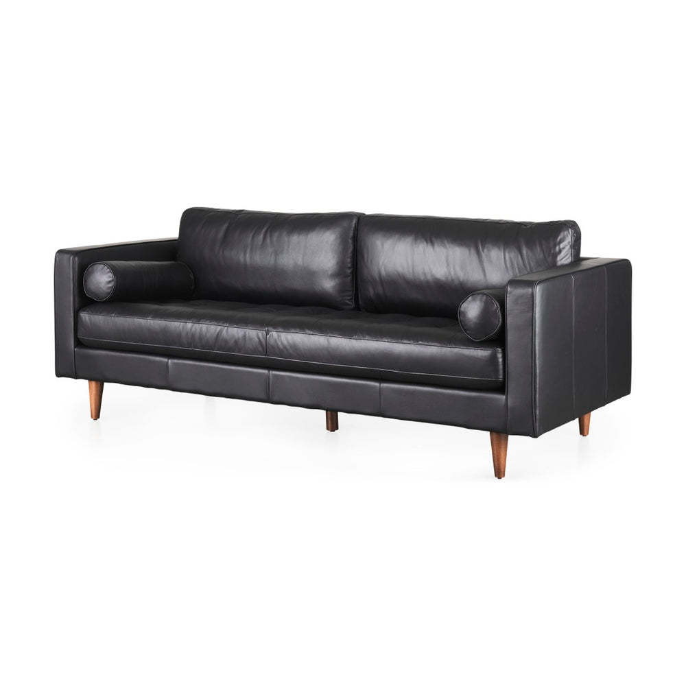 Mercana Svend Elegant Tan Leather Sofa - Mid-Century Modern Design with Comfortable Seating for Three Black Leather | 88L 69641