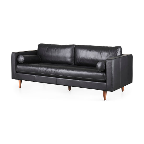 Mercana Svend Elegant Tan Leather Sofa - Mid-Century Modern Design with Comfortable Seating for Three Black Leather | 88L 69641