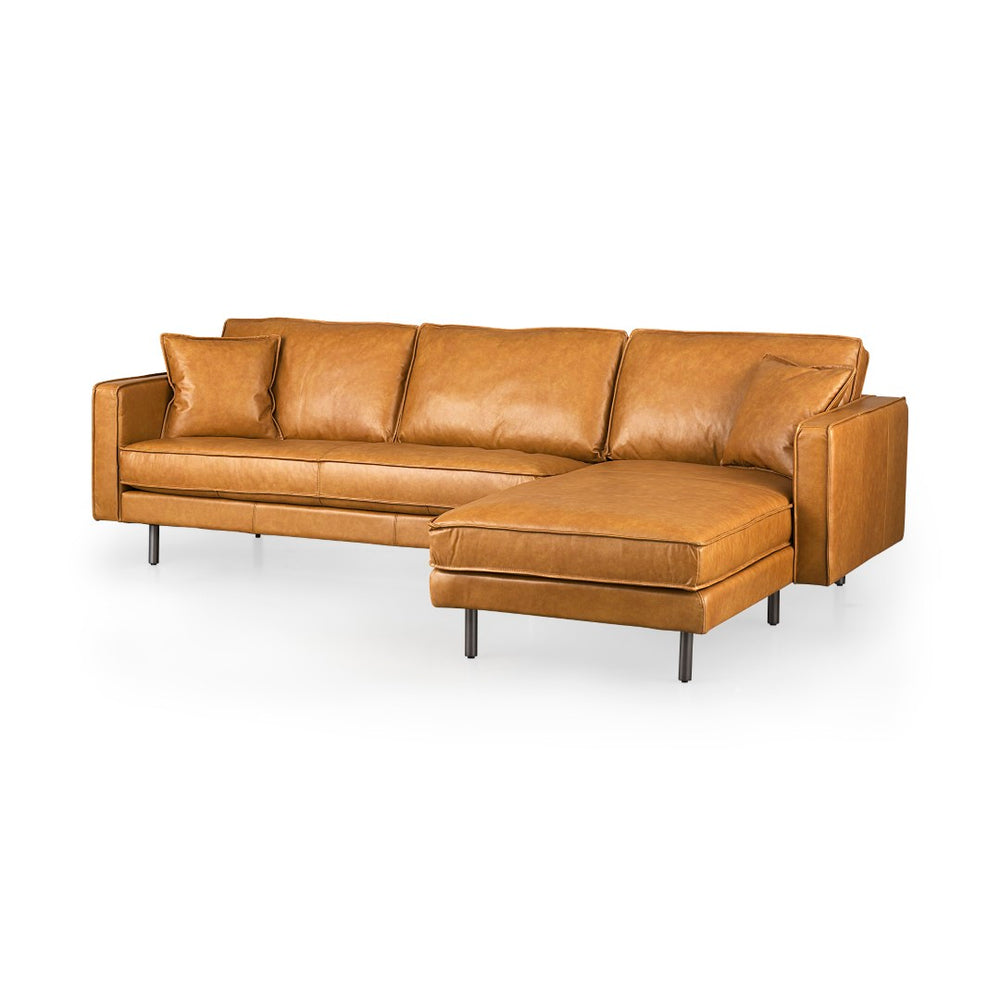 Mercana D'Arcy Mid-Century Modern Sectional Sofa - Luxurious Top-Grain Leather with Stylish Metal Legs Tan Leather | Right Chaise 69646-AB