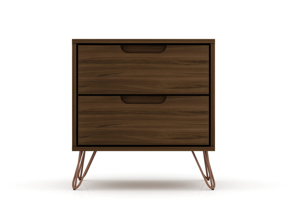 English Elm Rockefeller 20" Chestnut Brown Nightstand - Mid-Century 2-Drawer Design With Custom Handle Options B365P398169-GIGA