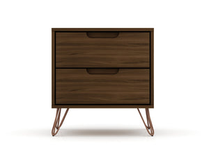 English Elm Rockefeller 20" Chestnut Brown Nightstand - Mid-Century 2-Drawer Design With Custom Handle Options B365P398169-GIGA