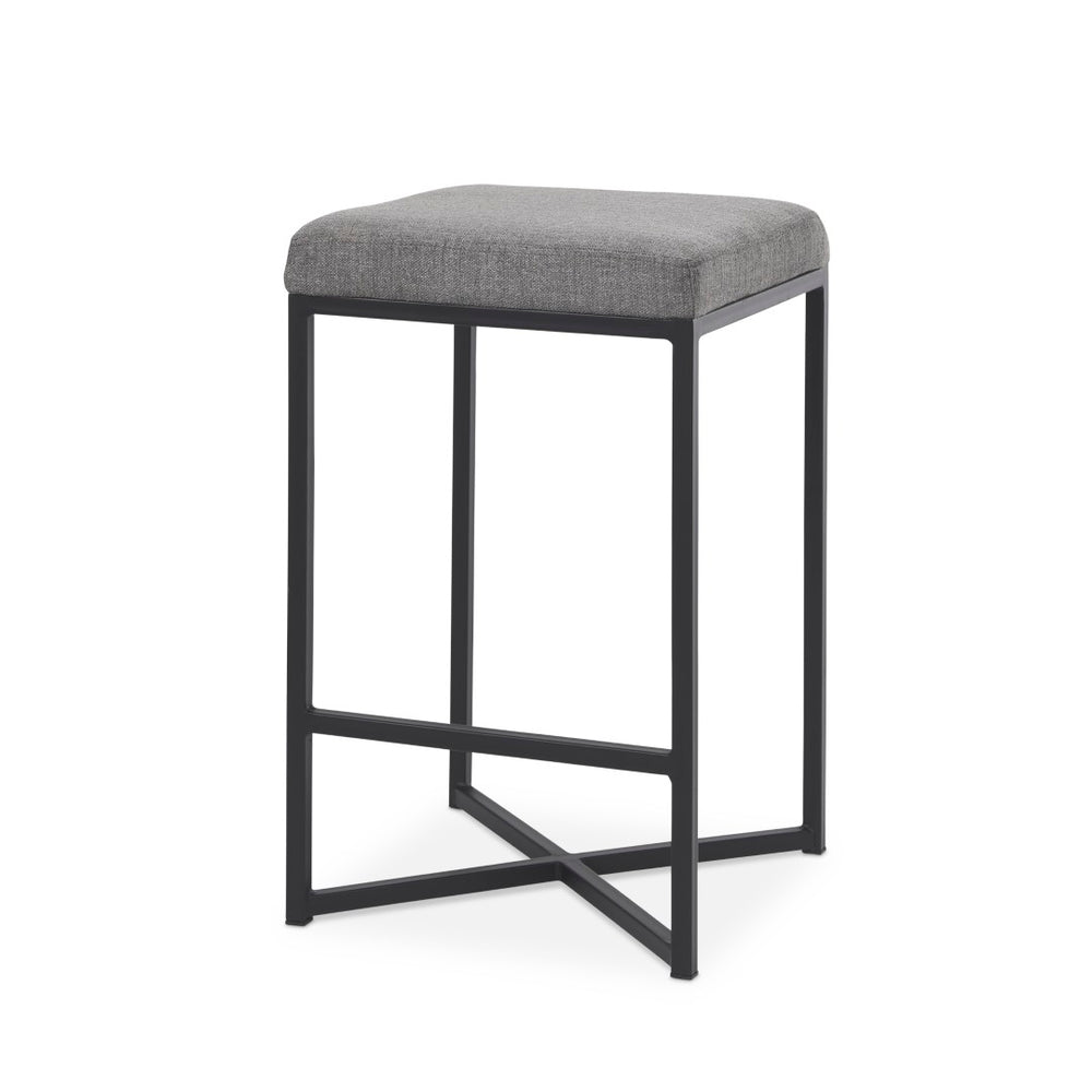 Mercana Frodo Contemporary Counter Stool with Plush Seat and Sturdy Iron Frame for Kitchen and Home Bars Gray Fabric | Black Iron | Counter 69574