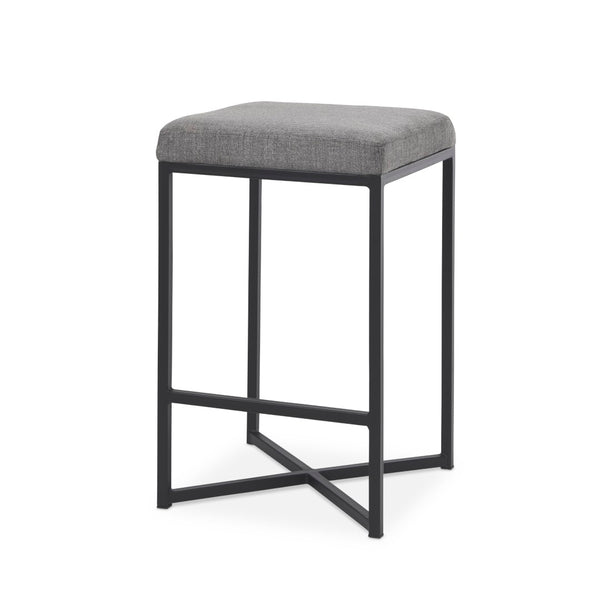 Mercana Frodo Contemporary Counter Stool with Plush Seat and Sturdy Iron Frame for Kitchen and Home Bars Gray Fabric | Black Iron | Counter 69574