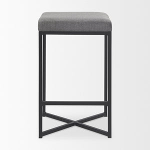 Mercana Frodo Contemporary Counter Stool with Plush Seat and Sturdy Iron Frame for Kitchen and Home Bars Gray Fabric | Black Iron | Counter 69574