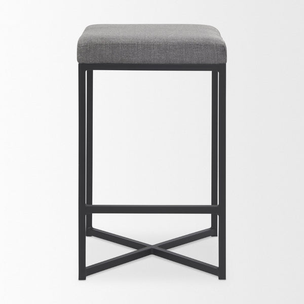 Mercana Frodo Contemporary Counter Stool with Plush Seat and Sturdy Iron Frame for Kitchen and Home Bars Gray Fabric | Black Iron | Counter 69574