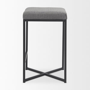 Mercana Frodo Contemporary Counter Stool with Plush Seat and Sturdy Iron Frame for Kitchen and Home Bars Gray Fabric | Black Iron | Counter 69574