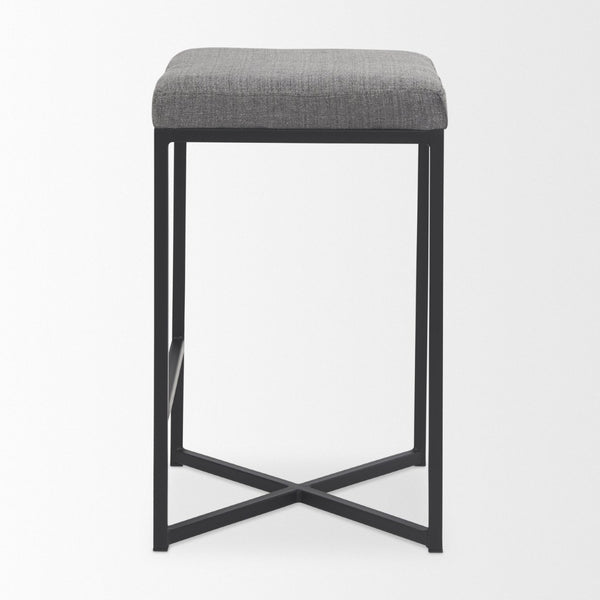 Mercana Frodo Contemporary Counter Stool with Plush Seat and Sturdy Iron Frame for Kitchen and Home Bars Gray Fabric | Black Iron | Counter 69574
