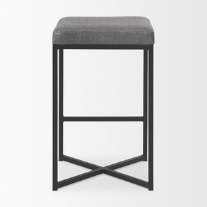 Mercana Frodo Contemporary Counter Stool with Plush Seat and Sturdy Iron Frame for Kitchen and Home Bars Gray Fabric | Black Iron | Counter 69574