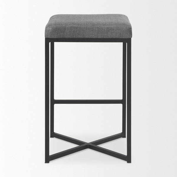Mercana Frodo Contemporary Counter Stool with Plush Seat and Sturdy Iron Frame for Kitchen and Home Bars Gray Fabric | Black Iron | Counter 69574