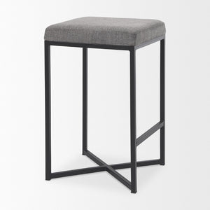 Mercana Frodo Contemporary Counter Stool with Plush Seat and Sturdy Iron Frame for Kitchen and Home Bars Gray Fabric | Black Iron | Counter 69574