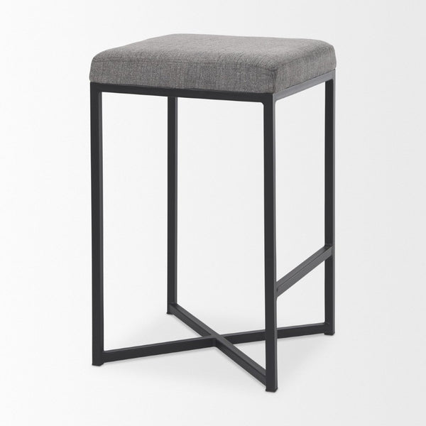 Mercana Frodo Contemporary Counter Stool with Plush Seat and Sturdy Iron Frame for Kitchen and Home Bars Gray Fabric | Black Iron | Counter 69574