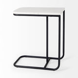 Mercana Kyra 12.0L x 20.0W x 23.0H White Marble Top W/Black Iron Frame C-Shaped End and Side Table 69212