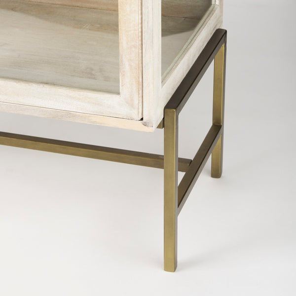 Mercana Arelius Accent Cabinet with Glass Doors & Removable Shelf – Stylish Storage for Any Space White Wood | Gold Metal 69292
