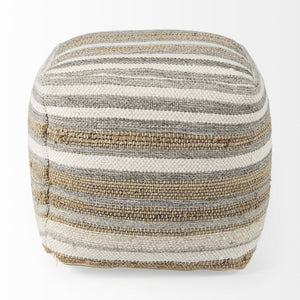 Mercana Aahana Multi-Functional Striped Pouf - Handcrafted Hemp and Cotton Accent for Stylish Interiors 69502