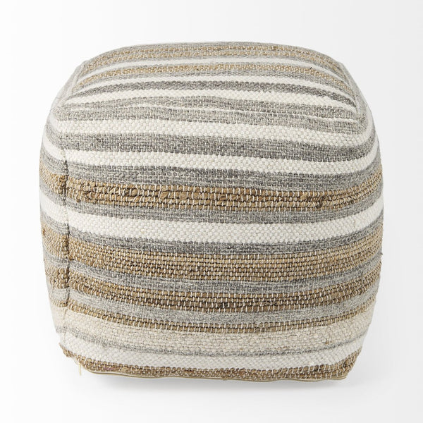 Mercana Aahana Multi-Functional Striped Pouf - Handcrafted Hemp and Cotton Accent for Stylish Interiors 69502
