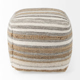 Mercana Aahana 16.0L x 16.0W x 16.0H White/Taupe/Gray Striped Hemp and Cotton Pouf 69502