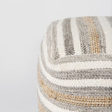 Mercana Aahana 16.0L x 16.0W x 16.0H White/Taupe/Gray Striped Hemp and Cotton Pouf 69502