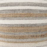 Mercana Aahana 16.0L x 16.0W x 16.0H White/Taupe/Gray Striped Hemp and Cotton Pouf 69502