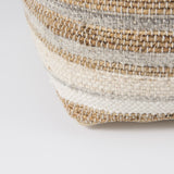 Mercana Aahana 16.0L x 16.0W x 16.0H White/Taupe/Gray Striped Hemp and Cotton Pouf 69502