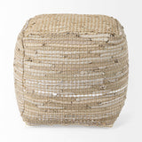 Mercana Aalia 16.0L x 16.0W x 16.0H Beige Leather and Jute Pouf 69503