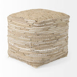 Mercana Aalia 16.0L x 16.0W x 16.0H Beige Leather and Jute Pouf 69503