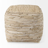 Mercana Aalia 16.0L x 16.0W x 16.0H Beige Leather and Jute Pouf 69503