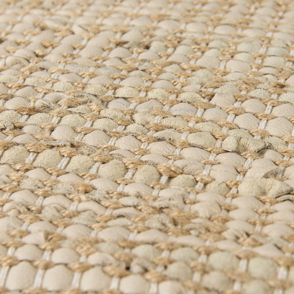 Mercana Aalia Handcrafted Pouf – Versatile Textured Accent for Contemporary and Global-Inspired Spaces Beige Leather & Jute 69503