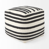 Mercana Aanya 16.0L x 16.0W x 16.0H Black/White striped Wool and Cotton Pouf 69504