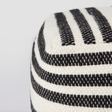 Mercana Aanya 16.0L x 16.0W x 16.0H Black/White striped Wool and Cotton Pouf 69504