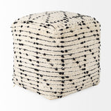 Mercana Aarohi 16.0L x 16.0W x 16.0H Cream/Black Cotton Patterned Pouf 69505