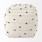 Mercana Amaira 16.0L x 16.0W x 16.0H Cream/Black/White patterned Wool and Cotton Pouf 69506