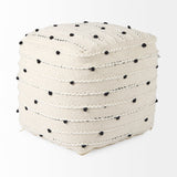 Mercana Amaira 16.0L x 16.0W x 16.0H Cream/Black/White patterned Wool and Cotton Pouf 69506