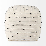 Mercana Amaira 16.0L x 16.0W x 16.0H Cream/Black/White patterned Wool and Cotton Pouf 69506