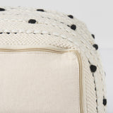 Mercana Amaira 16.0L x 16.0W x 16.0H Cream/Black/White patterned Wool and Cotton Pouf 69506