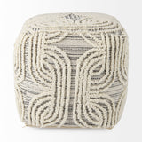 Mercana Amaya 16.0L x 16.0W x 16.0H Cream/Black/Gray Wool and Cotton Pouf 69507