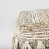 Mercana Avni 16.0L x 16.0W x 16.0H Cream/Brown Hemp and Wool Fringed Pouf 69508