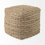 Mercana Binita  16.0L x 16.0W x 16.0H  Gray/Brown Hemp Wool and Cotton Pouf 69509